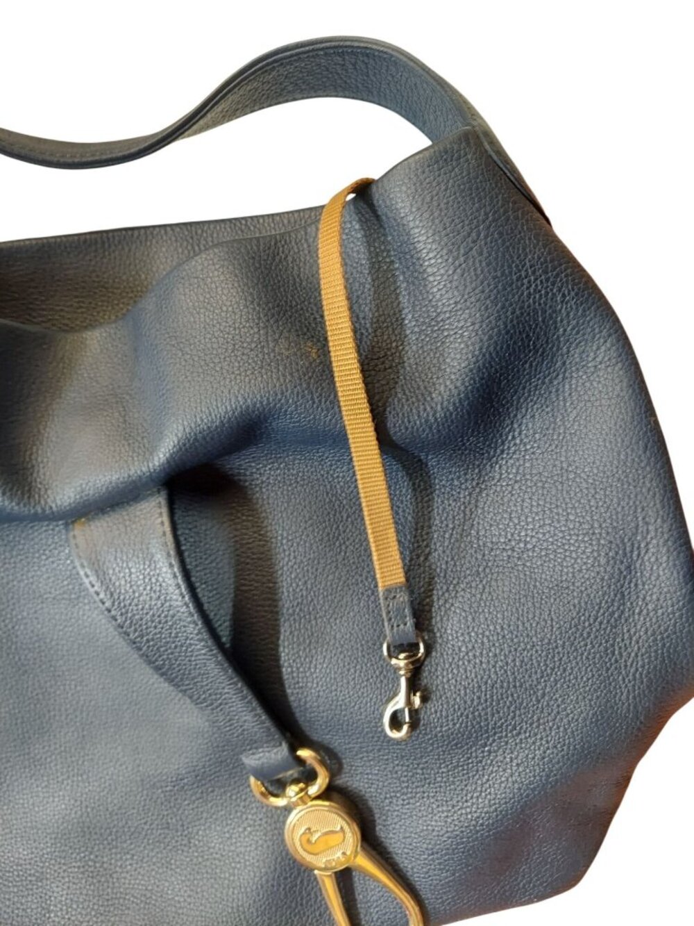Navy Blue Dooney & Bourke Logo Clasp Hobo Shoulder Bag Gold Tone Hardware 1600 - Picture 6 of 8